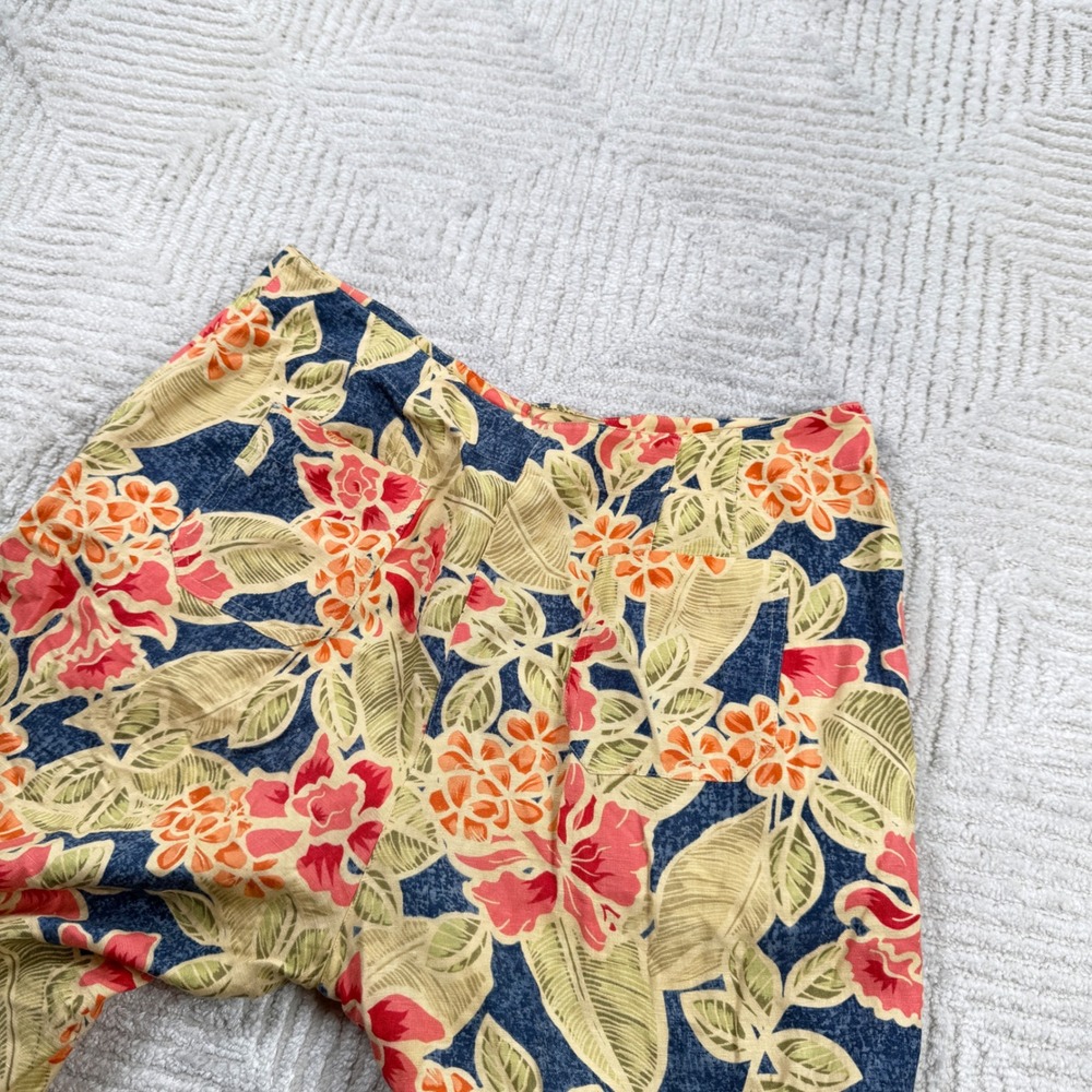 VTG Talbots Petites Floral Linen Pants Women 12P Tropical Straight Coastal 90s - Picture 8 of 12
